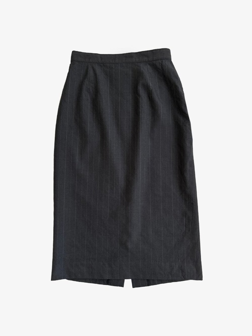 Vintage Japanese Dark Navy Gray Pinstripe Wool Midi Skirt by 49AV Junko Shimada